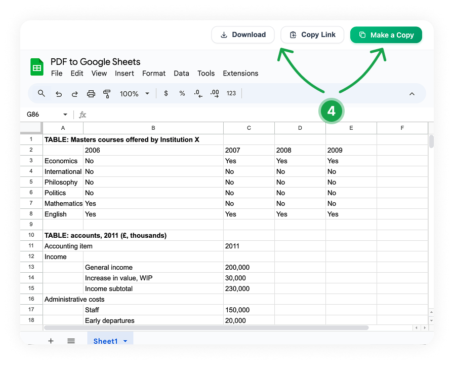 Convert PDF to Google Sheets